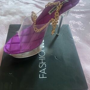 Fashion Nova Purple and Gold Platform Heels